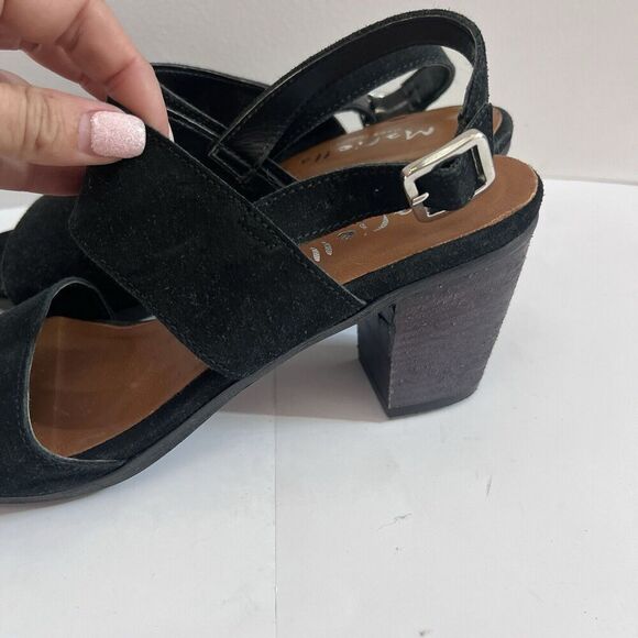 Mariella Black Suede Leather Sandal Block Heels Ankle Strap Italy 9.5 Womens - Picture 13 of 16